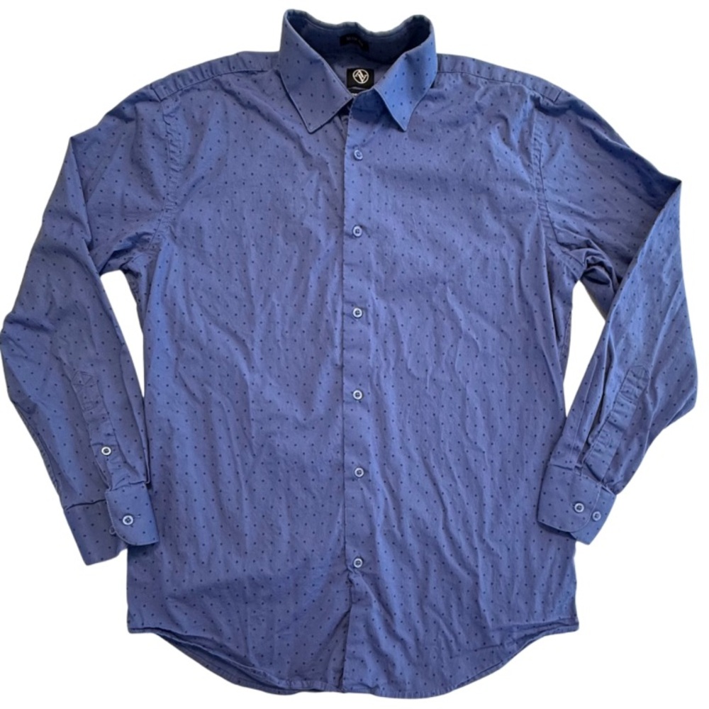 Adrienne Vittadini Men’s Button Up Blue Dots Shirt Size M, 15 1/2